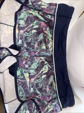 Lululemon Women Run Speed Shorts 4-way Iridescent Multi colour Deep Navy Print